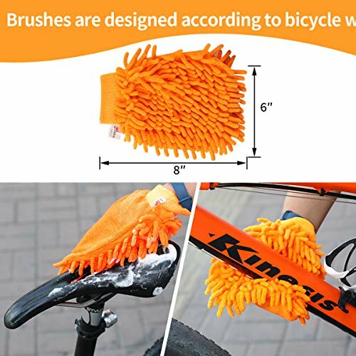 Orange cleaning glove for bicycle cleaning.