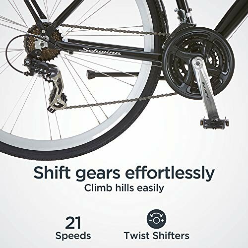 Bicycle gear system with 21 speeds and twist shifters.