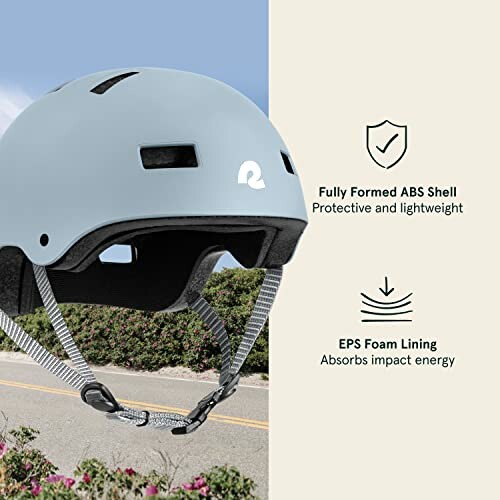 Protective lightweight bicycle helmet with features listed.