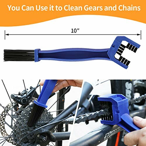 Bicycle chain cleaning tool with blue handle used on bike gears and chains.