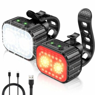 USB rechargeable bike lights with white and red LEDs